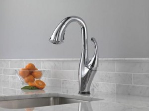 Delta 9992T Addison Kitchen Single Handle Pull-Down Bar Prep Faucet Featuring Touch2O Technology and Diamond Seal Valve