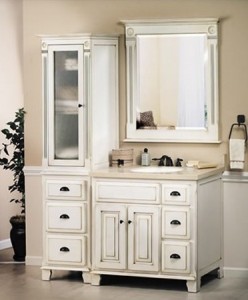Complete Sagehill Vanities Victorian Collection, Including 36 Inch Vanity, Mirror, Linen Hutch, And Hutch Topper