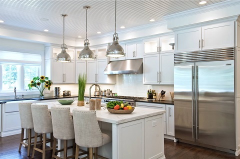 Centering your kitchen's primary task lighting around the perimeter of the room rather than in the center of it is an easy way to improve your task lighting (by EB Designs)