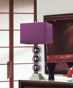 Alva Contemporary Table Lamp In A Black Nickel Finish With Triple Purple Sphere Design