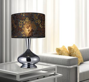 Avonmore Table Lamp in Chrome with Black Organza Shade with Flocked Patterned