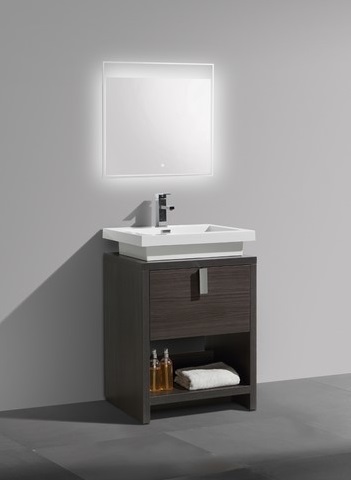 Levi 24" Dark Gray Oak Modern Bathroom Vanity With Cubby Hole L600WB from KubeBath