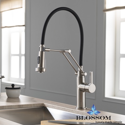 Single Handle Pull Down Kitchen Faucet In Brushed Nickel F-012082 from Blossom