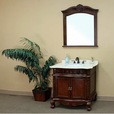 Bellaterra Home 34.6 In. Single Sink Solid Wood Bathroom Vanity Walnut-cream Marble 202016A-S-CR