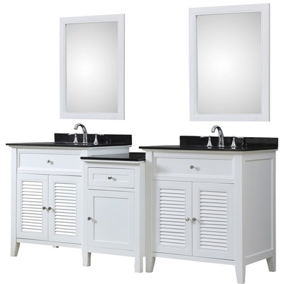 Direct Vanity Shutter Spa 82 In. Bath And Makeup Hybrid Bathroom Vanity In White With Granite Bathroom Vanity Top Inblack With White Basin And Mirrors 2S12-WBK-MU1