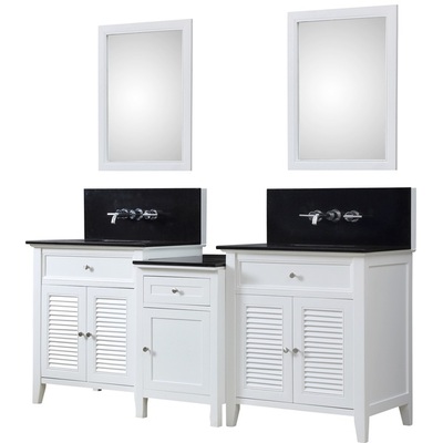 Direct Vanity Shutter Spa Premium 82 In. Bath And Makeup Hybrid Bathroom Vanity In White With Granite Bathroom Vanity Top Inblack With White Basin And Mirrors 2S12-WBK-WM-MU1