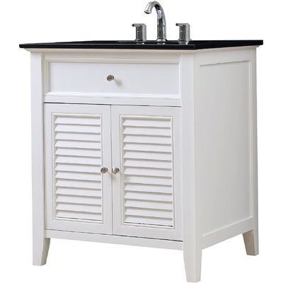 Direct Vanity Shutter 32 inch White Bathroom Vanity With Black Granite Top 32S12-WBK