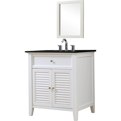 Direct Vanity Shutter 32 inch White Bathroom Vanity With Black Granite Top And Mirror 32S12-WBK-M