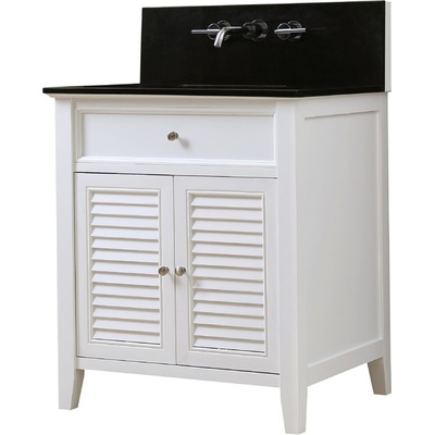Direct Vanity Shutter Premium 32  inch White Bathroom Vanity With Black Granite Top  32S12-WBK-WM