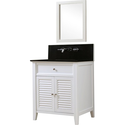 Direct Vanity Shutter Premium 32 inch White Bathroom Vanity With Black Granite Top And Mirror 32S12-WBK-WM-M