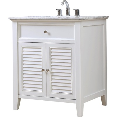 Direct Vanity Shutter 32 inch White Bathroom Vanity With Carrara White Marble Top 32S12-WWC