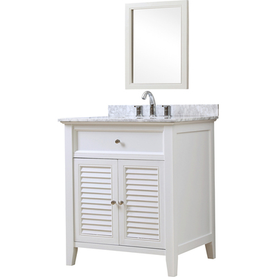 Direct Vanity Shutter 32 inch White Bathroom Vanity With Carrara White Marble Top And Mirror 32S12-WWC-M