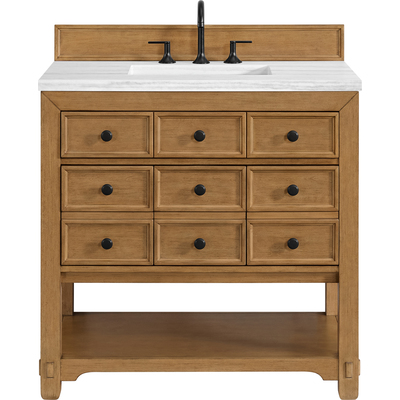 James Martin Malibu 36 inch Single Vanity, Amber Birch w/ 3 CM Arctic Fall Top, 840108982262, 505-V36-AMB-3AF