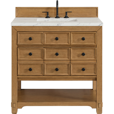 James Martin Malibu 36 inch Single Vanity, Amber Birch w/ 3 CM Ethereal Noctis Top, 840108992063, 505-V36-AMB-3ENC