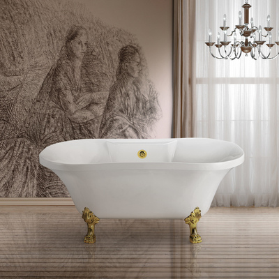 60 inch Streamline N100CH-GLD Soaking Clawfoot Tub With External Drain