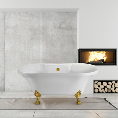 60 inch Streamline N100GLD-GLD Soaking Clawfoot Tub With External Drain