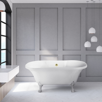 60 inch Streamline N100WH-GLD Soaking Clawfoot Tub With External Drain