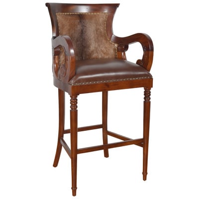 AFD Bar Chairs and Stools, Brown,sable, Bar, Wood, Leather, Vintage Estate Brown, Brown Leather, Mahogany Wood, Leather, Natural Hide, Furniture/Bar And Game, 876225005560, I-JM/HUP032-NAT