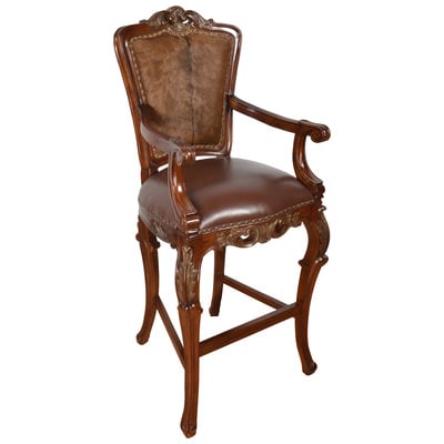 AFD Bar Chairs and Stools, Brown,sable, Bar, Wood, Leather, Vintage Estate Brown, Brown Leather, Multi Hide, Mahogany Wood, Leather, Natural Hide, American Home, 815781020952, I-JM/HUP037-VC
