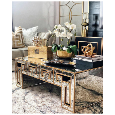 AFD Coffee Tables, Wood,Plywood,Hardwoods,MDF,MINDI VENEERS WITH POPLAT SOLLIDS OVER MDFCORES, Complete Vanity Sets, Antique Gold, Antique Mirrored Affect, Mirror, Mdf, Furniture, 810071640629, ZGG-JS-0962-B,Standard (14 - 22 in.)