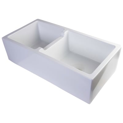 Alfi Double Bowl Sinks, Whitesnow, Colors,White,Black,Blue,Gray, Apron, Complete Vanity Sets, White, Traditional, Indoor, Fireclay, Farmhouse, Kitchen Sink, 811413023117, AB3618DB-W,Greather than 35 Long,15 - 19.99 Wide