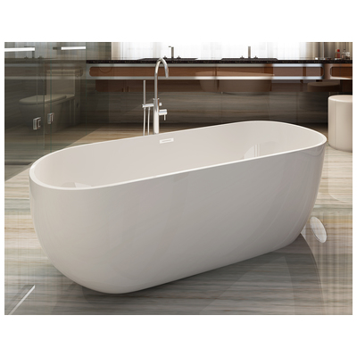 Alfi Brand AB8838 59 Inch White Oval Acrylic Free Standing Soaking Bathtub