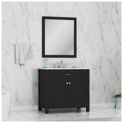 Alya Bathroom Vanities, Single Sink Vanities, 30-40, Modern, Dark Brown, Complete Vanity Sets, Modern, Marble, Solid and Hardwood Plywood, Vanity with Top, 617957110449, HE-101-36-E-CWMT