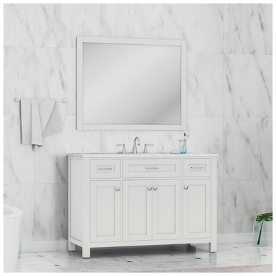 Alya Bathroom Vanities, Single Sink Vanities, 40-50, Modern, White, Complete Vanity Sets, Modern, Marble, Solid and Hardwood Plywood, Vanity with Top, 617957110456, HE-101-48-W-CWMT