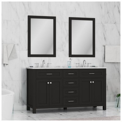 Alya Bathroom Vanities, Double Sink Vanities, 50-70, Modern, Dark Brown, Complete Vanity Sets, Modern, Marble, Solid and Hardwood Plywood, Vanity with Top, 617957110531, HE-101-60D-E-CWMT