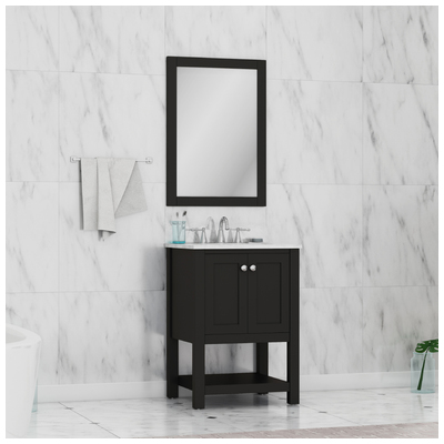 Alya Bathroom Vanities, Single Sink Vanities, Under 30, Modern, Dark Brown, Complete Vanity Sets, Modern, Marble, Solid and Hardwood Plywood, Vanity with Top, 617957110562, HE-102-24-E-CWMT
