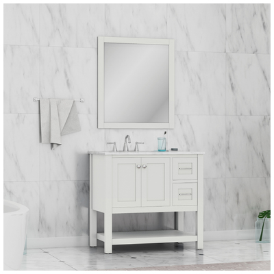 Alya Wilmington 36 In. Single Bathroom Vanity In White With Carrera Marble Top And No Mirror HE-102-36-W-CWMT