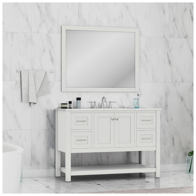 Alya Wilmington 48 In. Single Bathroom Vanity In White With Carrera Marble Top And No Mirror HE-102-48-W-CWMT