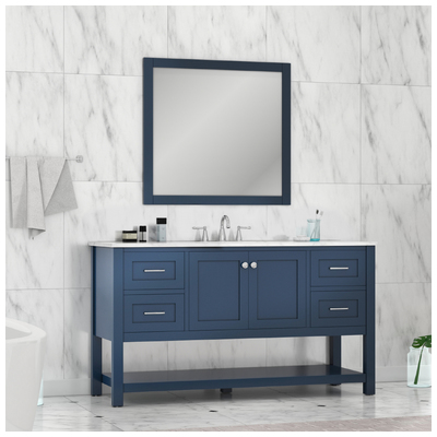 Alya Wilmington 60 inch Single Bathroom Vanity in Blue with Carrera Marble Top  HE-102-60S-B-CWMT