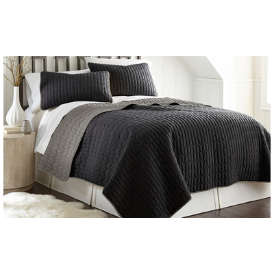 Amrapur Quilts-Bedspreads and Coverlets, Black,ebonyGray,Grey, King, Microfiber,Polyester, 100% Microfiber, 645470178233, 3CVTCVSG-BKG-KG