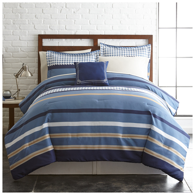 Amrapur 8-piece Printed Reversible Complete Bed Set Traditional Stripe Queen 4BDSTPRTG-STR-QN