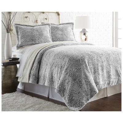 Amrapur Faux Fur/sherpa 3 Piece Comforter Set Charcoal Full/queen 5FXSRTRG-CHR-FQ