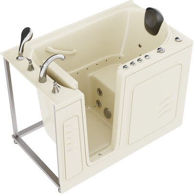 Anzzi Coupe Series 30 in. x 53 in. Left Drain Quick Fill Walk-In Whirlpool and Air Tub with Powered Fast Drain in Biscuit, 191042081604, AZ3053LBD