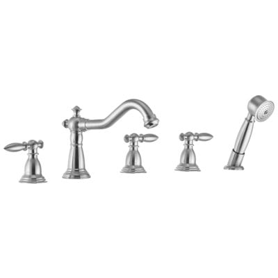 Anzzi Patriarch 2-Handle Deck-Mount Roman Tub Faucet with Handheld Sprayer in Brushed Nickel FR-AZ091BN