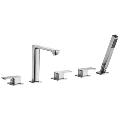 Anzzi Shore 3-Handle Deck-Mount Roman Tub Faucet with Handheld Sprayer in Brushed Nickel FR-AZ102BN