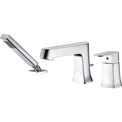 Anzzi Rin Series Single-Handle Deck-Mount Roman Tub Faucet with Handheld Sprayer in Polished Chrome, 848308073315, FR-AZ810