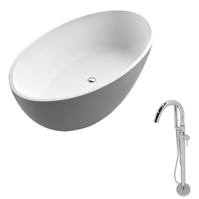 Anzzi Cestino 5.5 ft. Solid Surface Classic Soaking Bathtub in Matte White and Kros Faucet in Chrome FT510-0025