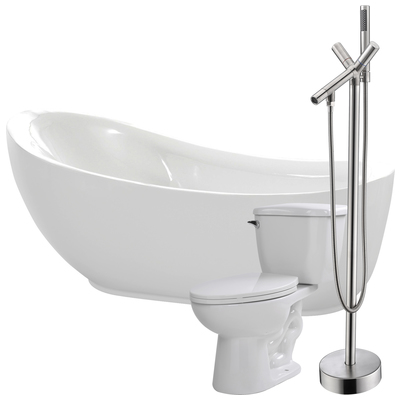 Anzzi Talyah 71 in. Acrylic Flatbottom Non-Whirlpool Bathtub with Havasu Faucet and Kame 1.28 GPF Toilet FTAZ090-42B-55