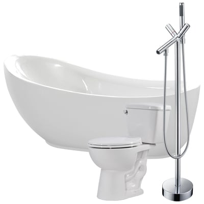 Anzzi Talyah 71 in. Acrylic Soaking Bathtub with Havasu Faucet and Cavalier 1.28 GPF Toilet FTAZ090-42C-63