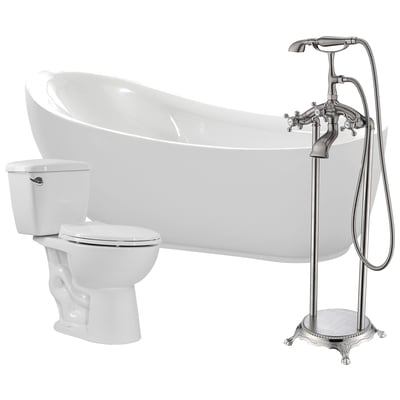 Anzzi Talyah 71 in. Acrylic Soaking Bathtub with Tugela Faucet and Cavalier 1.28 GPF Toilet FTAZ090-52B-63