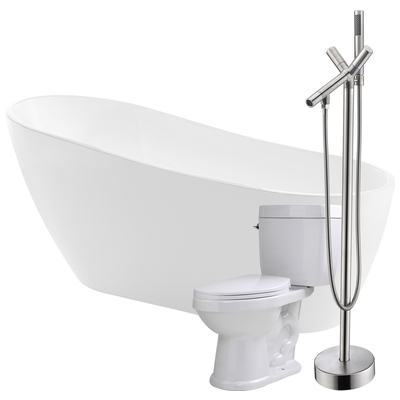 Anzzi Trend 67 in. Acrylic Flatbottom Non-Whirlpool Bathtub with Havasu Faucet and Talos 1.6 GPF Toilet FTAZ093-42B-65