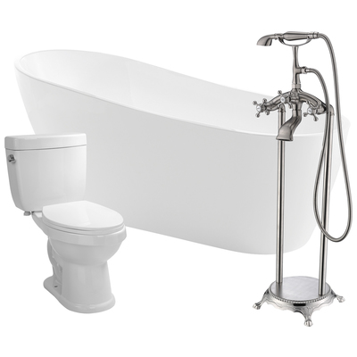 Anzzi Trend 67 in. Acrylic Flatbottom Non-Whirlpool Bathtub with Tugela Faucet and Talos 1.6 GPF Toilet FTAZ093-52B-65