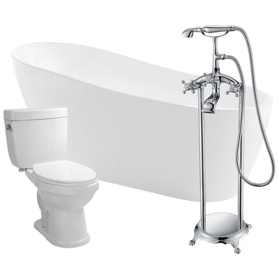 Anzzi Trend 67 in. Acrylic Flatbottom Non-Whirlpool Bathtub with Tugela Faucet and Talos 1.6 GPF Toilet FTAZ093-52C-65