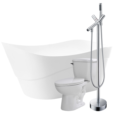 Anzzi Kahl 67 in. Acrylic Flatbottom Non-Whirlpool Bathtub with Havasu Faucet and Kame 1.28 GPF Toilet FTAZ094-42C-55