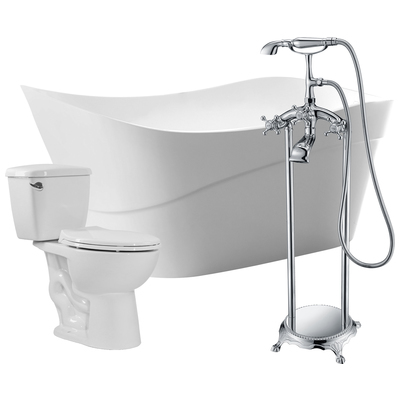 Anzzi Kahl 67 in. Acrylic Flatbottom Non-Whirlpool Bathtub with Tugela Faucet and Cavalier 1.28 GPF Toilet FTAZ094-52C-63