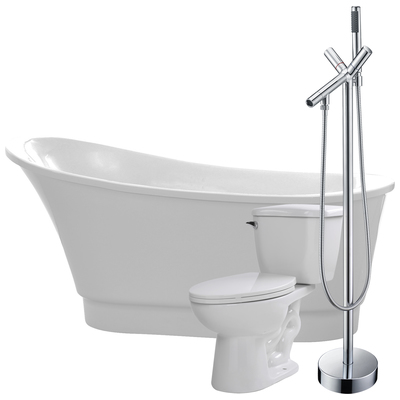 Anzzi Prima 67 in. Acrylic Flatbottom Non-Whirlpool Bathtub with Havasu Faucet and Kame 1.28 GPF Toilet FTAZ095-42C-55